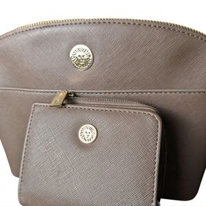 Anne Klein Brown Bag Set Purse Wallet Duo Gold Accents Chain New No Tags